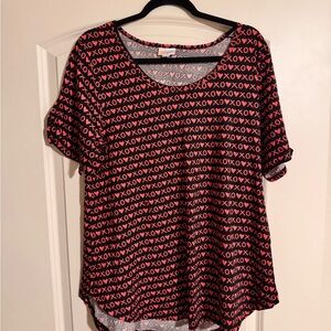 LuLaRoe White and Red Boxy Short Sleeve Tee